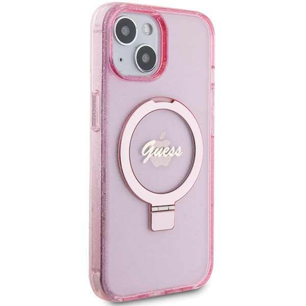 Guess GUHMP15MHRSGSP iPhone 15 Plus / 14 Plus 6.7" różowy/pink hardcase Ring Stand Script Glitter MagSafe