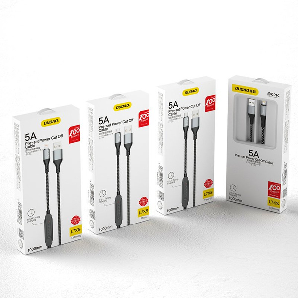 Dudao kabel USB - micro USB 5 A 1 m timer wyłącznik czasowy 1 - 5 godzin czarny (L7xsM)