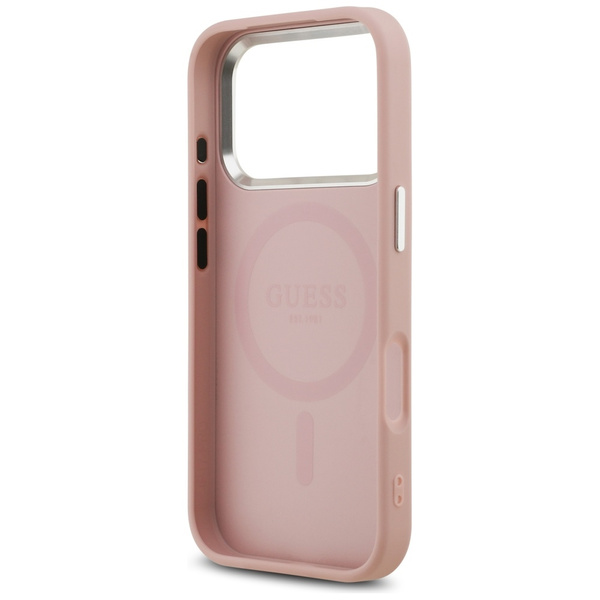 Etui Guess Glitter Triangle Logo MagSafe do iPhone 17 Pro różowy