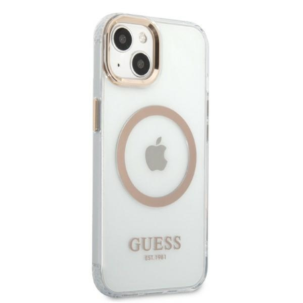 Guess GUHMP13MHTRMD iPhone 13 / 14 / 15 6.1" złoty/gold hard case Metal Outline Magsafe