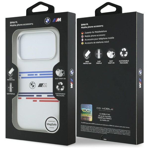 Etui BMW M Silicon Horizontal Line MagSafe do iPhone 17 Pro biały