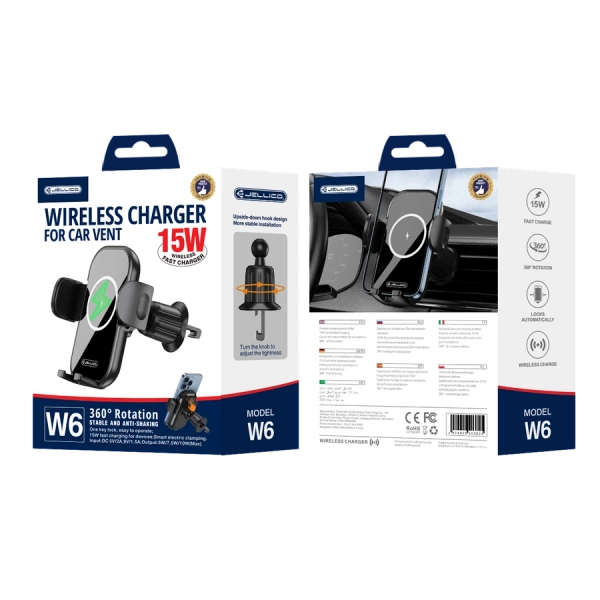 JELLICO uchwyt samochodowy z ładowaniem bezprzewodowym W6 15W Czarny