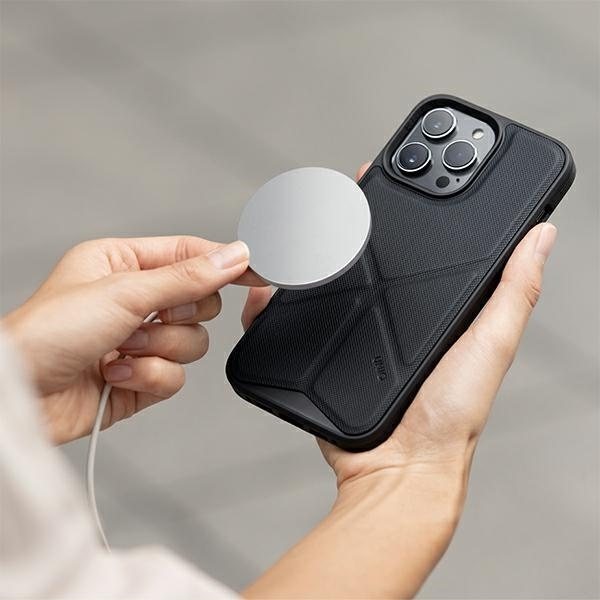 Etui UNIQ Transforma Magclick Charging na iPhone 14 Pro - niebieskie