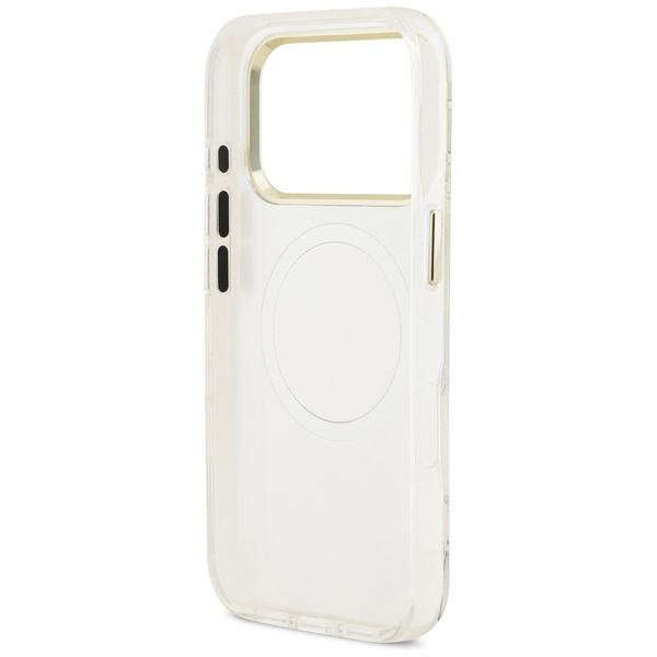 Etui Guess IML Glitter Flowers Triangle MagSafe do iPhone 17 Pro biały