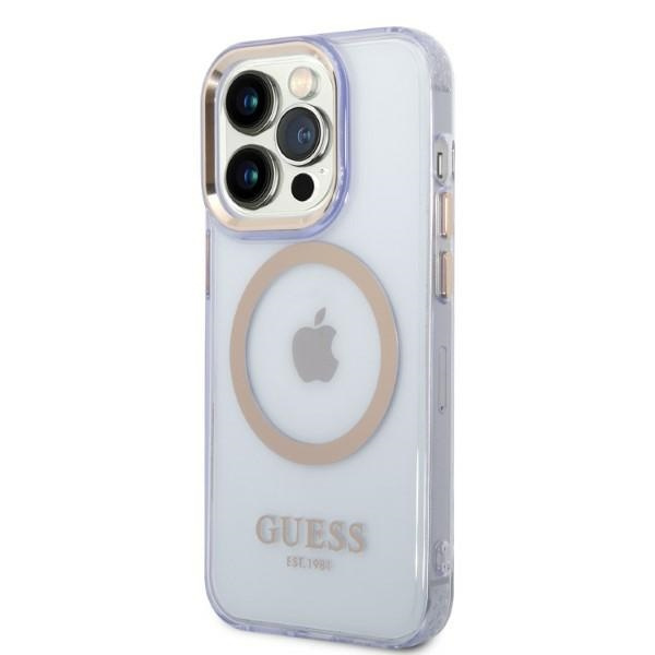 Guess GUHMP14XHTCMU iPhone 14 Pro Max 6,7" purpurowy/purple hard case Gold Outline Translucent MagSafe