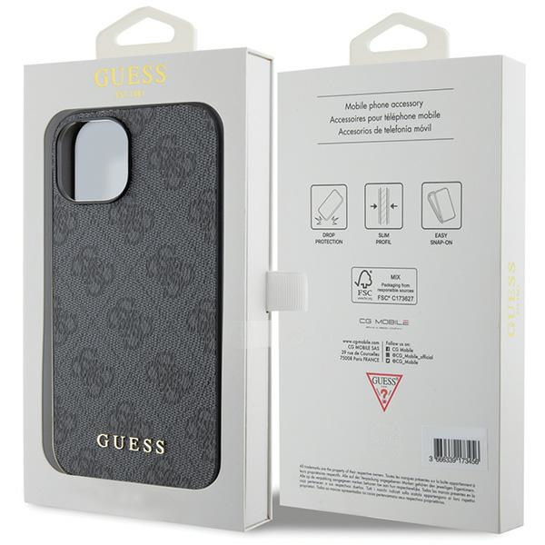 Guess GUHCP15SG4GFGR iPhone 15 / 14 / 13 6.1" szary/grey hard case 4G Metal Gold Logo