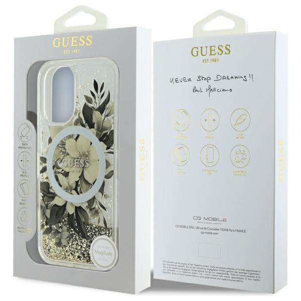 Guess GUHMP16SLFMWTE iPhone 166.1" beżowy/beige hardcase Liquid Glitter Flower MagSafe