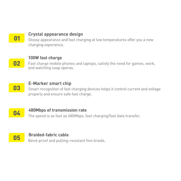 BASEUS CRYSTAL SHINE SERIES CABLE USB CABLE FOR FAST CHARGING AND DATA TRANSFER USB TYPE C - USB TYPE C 100W 1.2M BLACK (CAJY000601)