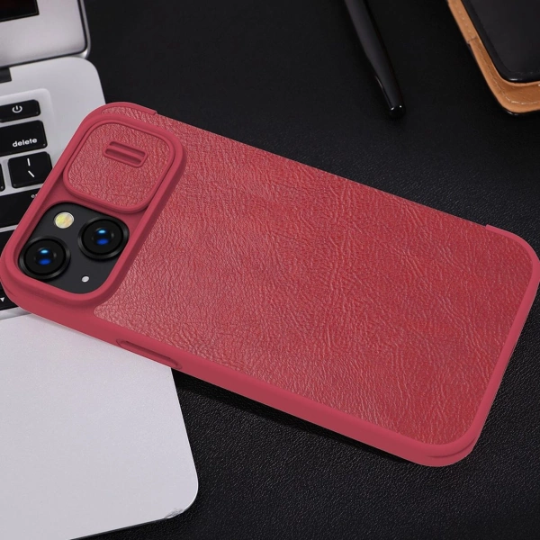 Nillkin Qin Leather Pro Case iPhone 14 Plus Camera Cover Holster Cover Flip Case Red