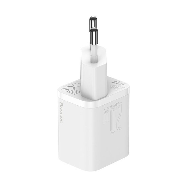 BASEUS SUPER SI 1C FAST WALL CHARGER USB TYPE C 20 W POWER DELIVERY + USB TYPE C - LIGHTNING CABLE 1 M WHITE (TZCCSUP-B02)