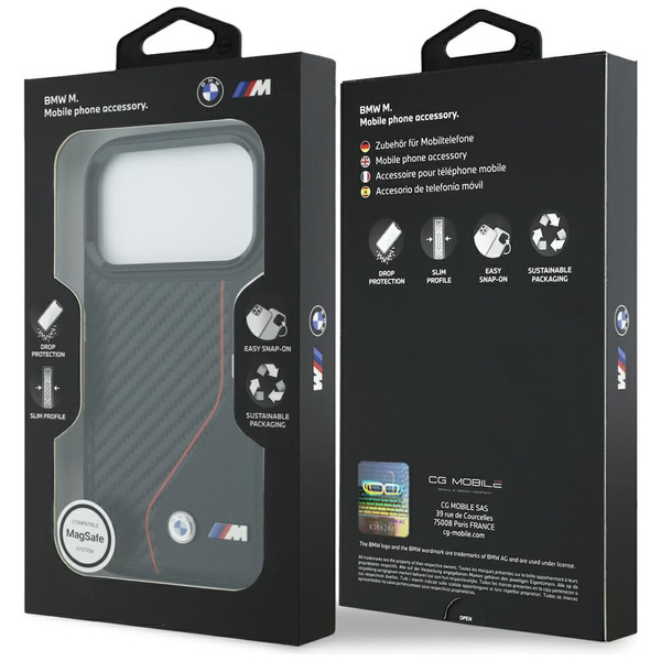 Etui BMW M Carbon Line & Logo MagSafe do iPhone 17 Pro czerwony