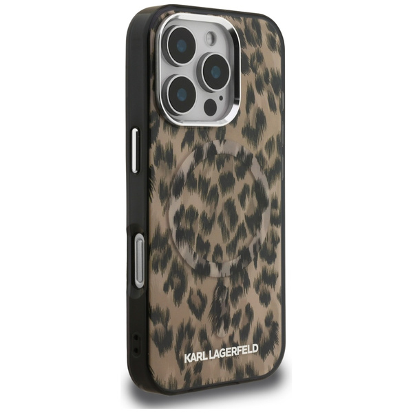 Etui Karl Lagerfeld IML Leopard Pattern  MagSafe do iPhone 16 Pro brązowy