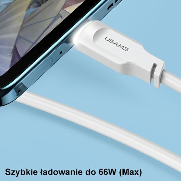 USAMS Kabel USB-C 6A 1,2m Fast Charging Port Display Lithe Series biały/white SJ568USB02(US-SJ568)