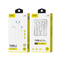 FONENG wired earphones T36 USB-C with microphone 1.2M White