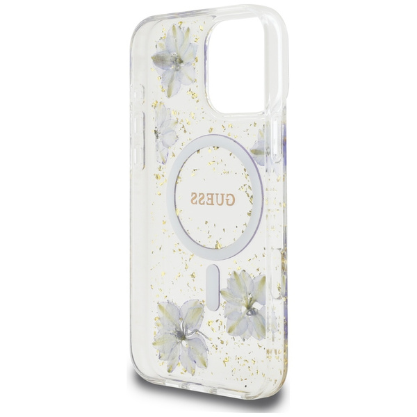 Etui Guess Resin Flowers MagSafe do iPhone 16 Pro Max fioletowy