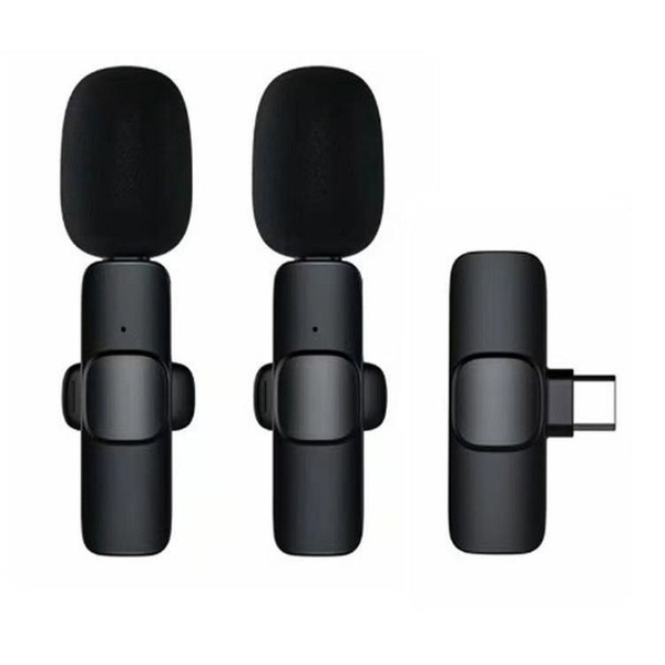 Wireless Type C Dual Lavalier Microphone (2 in a Set) K1 Black