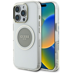 Etui Guess IML Metal Colored Circle Classic Logo MagSafe do iPhone 16 Pro Max szary