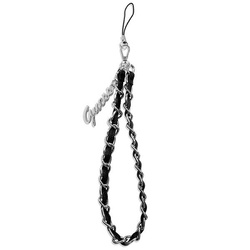 GUESS ZAWIESZKA GUSTSASSK PHONE STRAP CZARNY/BLACK CHAIN METAL LOGO CHARM