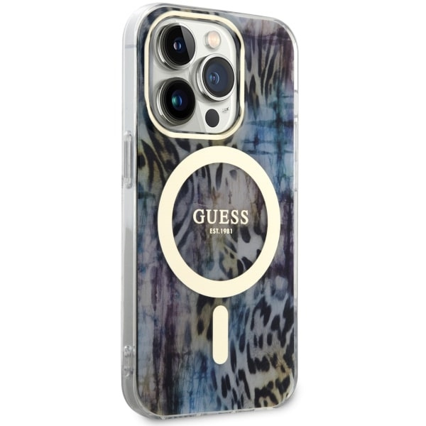 Guess GUHMP14XHLEOPWB iPhone 14 Pro Max6.7" niebieski/blue hardcase Leopard MagSafe