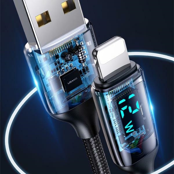 USAMS Kabel pleciony U78 lightning 1.2mLED 2.4A Fast Charging czarny/black SJ543USB01 (US-SJ543)
