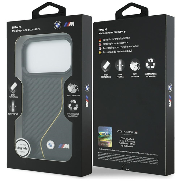 Etui BMW M Carbon Line & Logo MagSafe do iPhone 17 Pro żółty