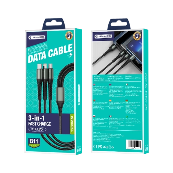 JELLICO cable B11 3w1 3.1A 1.2M Black