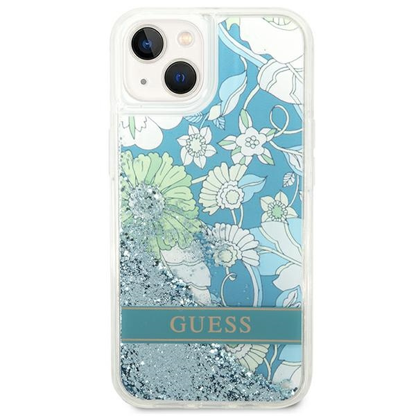 Guess GUHCP14SLFLSN iPhone 14 / 15 / 13 6.1" zielony/green hardcase Flower Liquid Glitter