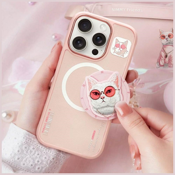 Etui Nimmy Glasses Cool Cat do iPhone 16  Pro Max różowy