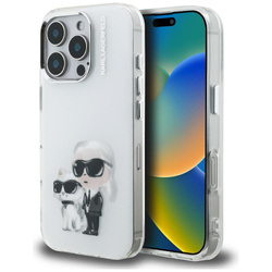 Etui Karl Lagerfeld IML Aquarelle Karl   & Choupette & Logo do iPhone 16 Pro Max biały