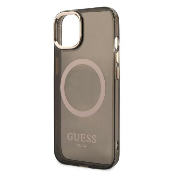 GUESS GUHMP13MHTCMK IPHONE 13 / 14 / 15 6.1" CZARNY/BLACK HARD CASE GOLD OUTLINE TRANSLUCENT MAGSAFE