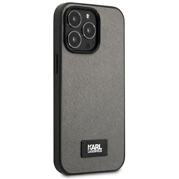 KARL LAGERFELD KLHCP13XSFMP2DG IPHONE 13 PRO MAX 6,7" HARDCASE SREBRNY/SILVER SAFFIANO PLAQUE