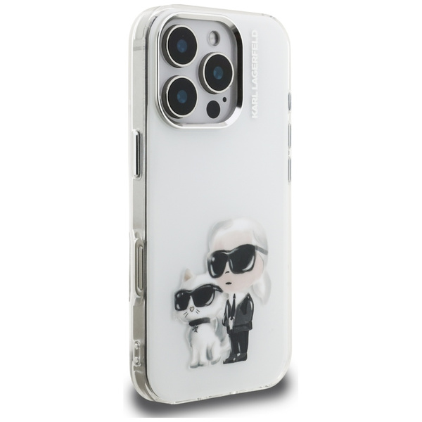 Etui Karl Lagerfeld IML Aquarelle Karl & Choupette & Logo do iPhone 16 Pro Max biały