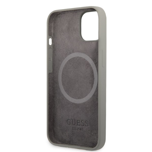 Guess GUHMP13MSPLG iPhone 13 / 14 / 15 6.1" szary/grey hard case Silicone Logo Plate MagSafe