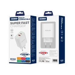 JELLICO ładowarka sieciowa multi-kompatybilna EC02 PD 120W 1xUSB-C + 1xUSB QC3.0 Biały