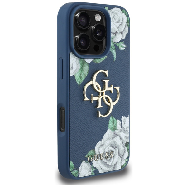 Etui Guess Grained Roses Big 4G logo do  iPhone 16 Pro Max niebieski