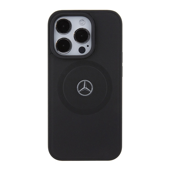 Mercedes MEHMP15X23RMMK iPhone 15 Pro  Max 6.7" czarny/black hardcase Crossed Lines Pattern Leather MagSafe