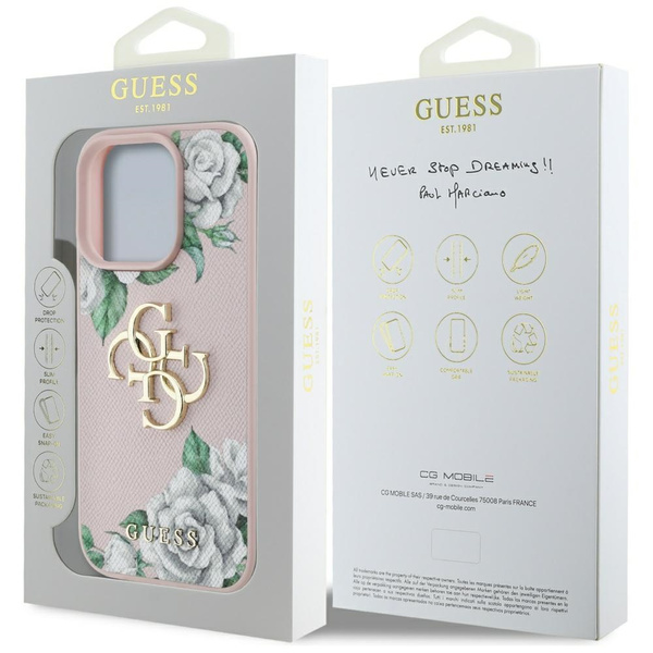 Etui Guess Grained Roses Big 4G logo do  iPhone 16 Pro różowy