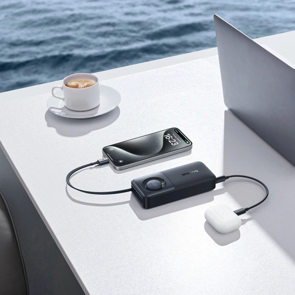 Powerbank Baseus Free2Pull 10000mAh 30W z portem USB-C i rozwijanym kablem USB-C - czarny