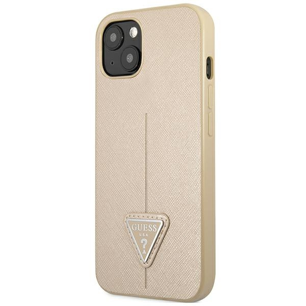 Guess GUHCP14SPSATLE iPhone 14 / 15 / 13 6.1" beżowy/beige hardcase SaffianoTriangle Logo