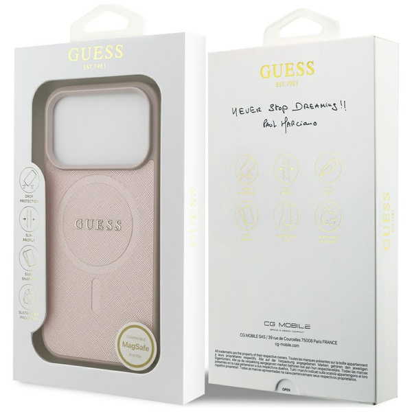 Etui Guess Saffiano Classic Logo MagSafe do iPhone 17 Pro różowy