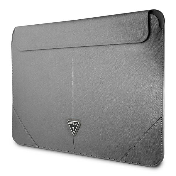 Guess Sleeve GUCS16PSATLG 16" srebrny/silver Saffiano Triangle Logo