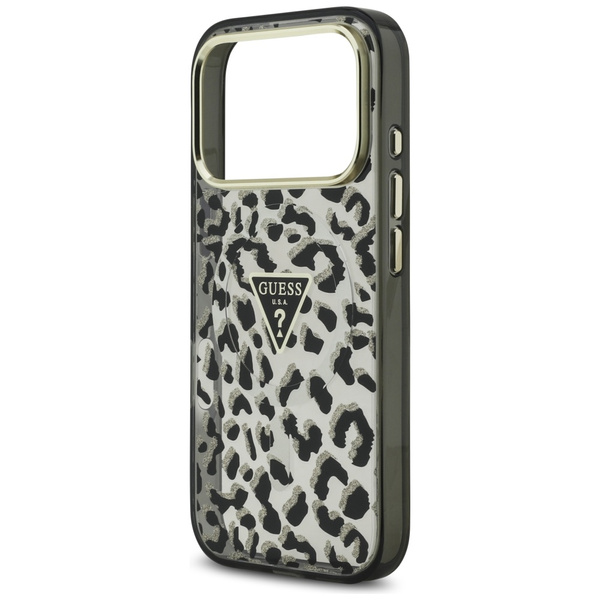 Etui Guess Leopard Glitter MagSafe do    iPhone 17 Pro czarny