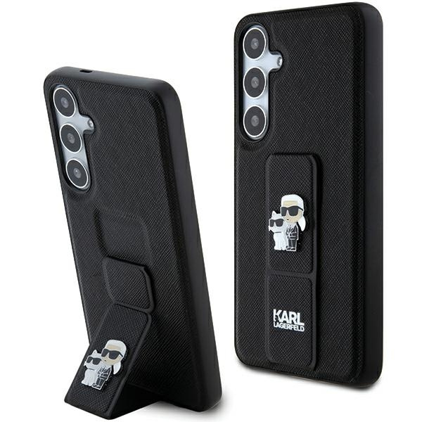 KARL LAGERFELD KLHCS24MGSAKCPK S24+ S926 CZARNY/BLACK HARDCASE GRIPSTAND SAFFIANO KARL&CHOUPETTE PINS