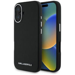 Etui Karl Lagerfeld Saffiano Full         Wrapped Elongated Metal Logo MagSafe do iPhone 16 czarny