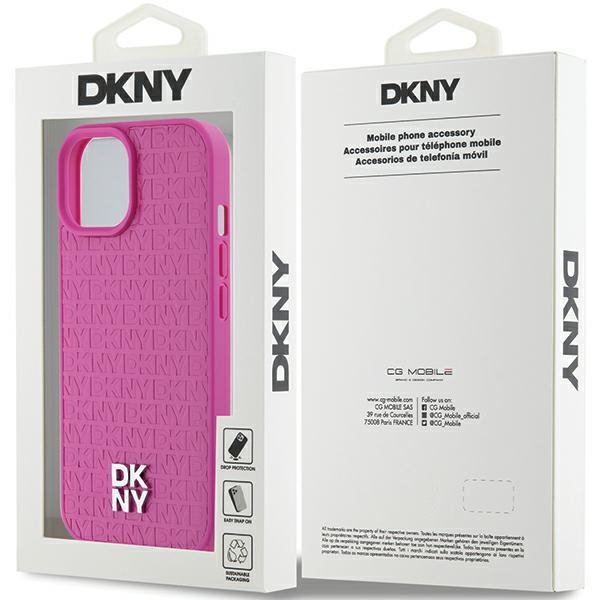 DKNY DKHMP15SPSHRPSP iPhone 15 / 14 / 136.1" różowy/pink hardcase Leather Pattern Metal Logo MagSafe