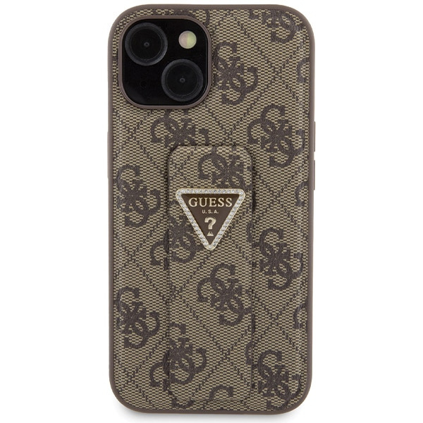 Guess GUHCP15SPGS4TDW iPhone 15 / 14 / 13 6.1" brązowy/brown hardcase Grip Stand 4G Triangle Strass