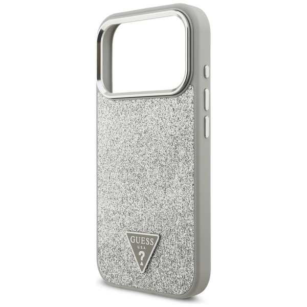 Etui Guess Glitter Triangle Logo MagSafe do iPhone 17 Pro srebrny