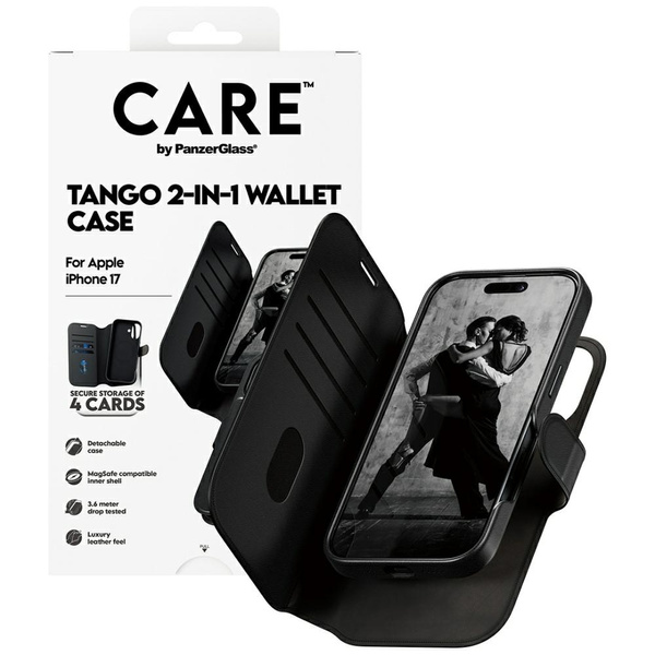 Etui CARE by PanzerGlass Feature Tango   2w1 Wallet Case MagSafe do iPhone 17 czarny