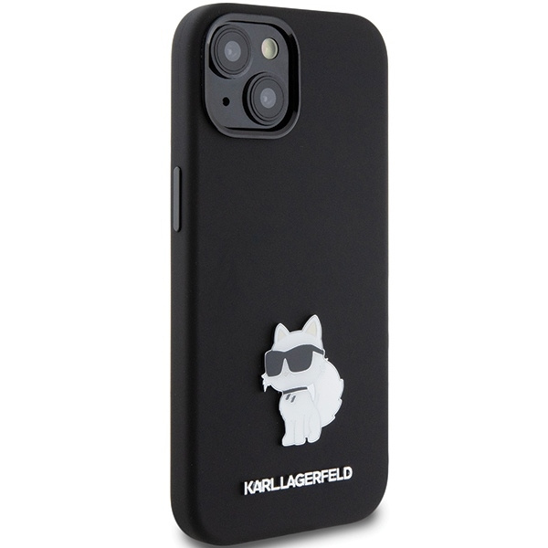 Etui Karl Lagerfeld Silicone Choupette Metal Pin na iPhone 15 Plus / 14 Plus - czarne