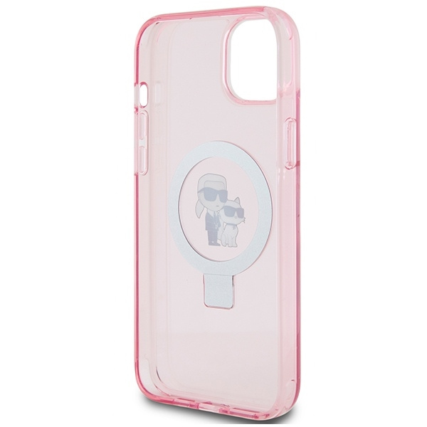 Etui Karl Lagerfeld Ring Stand Karl&Choupettte MagSafe do iPhone 15 Plus - różowe